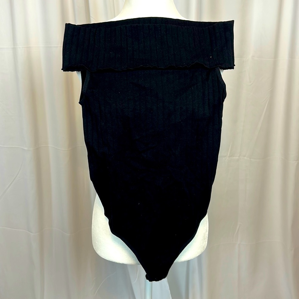 Black Ribbed Off Shoulder Bodysuit